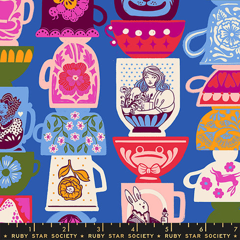 PREORDER Hello Alice Tea Party in Blue Ribbon RS2122 12 - Ruby Star Society Sold by the Half Yard